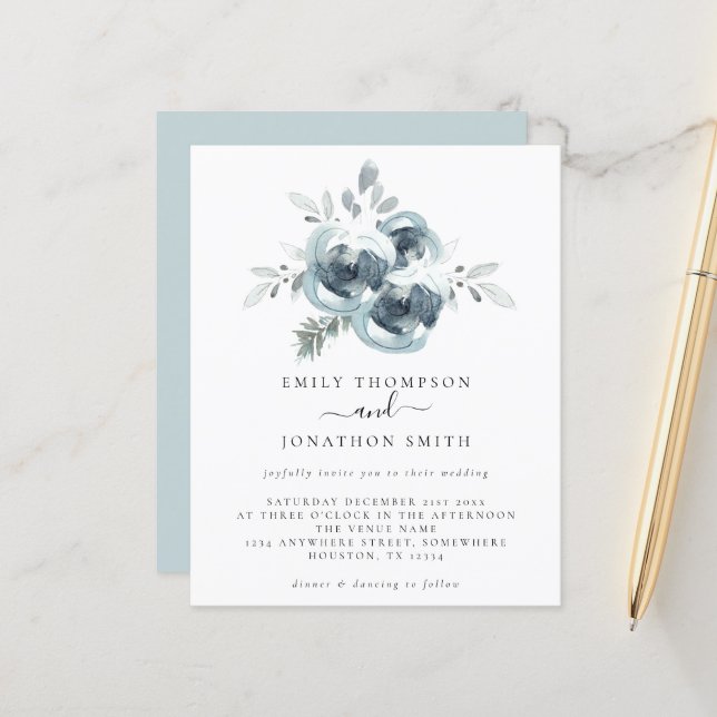 Budget Moderne Weihnachtsbouquet Hochzeit Einladun (Vorderseite/Rückseite Beispiel)