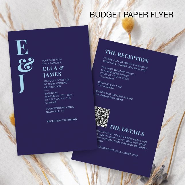 Budget Moderner Minimalistischer Navy Blue Wedding Flyer (Von Creator hochgeladen)