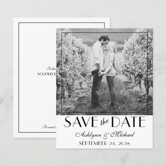 BUDGET Modernes Art Deco Foto Save the Date (Vorne/Hinten)