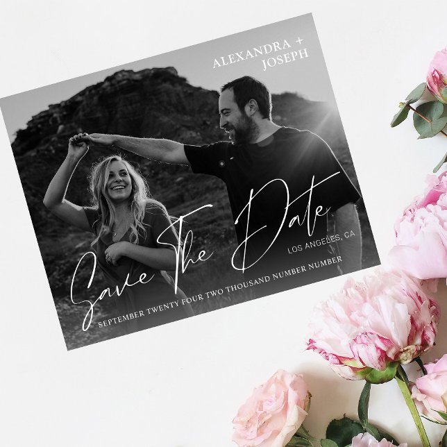 Budget Modernes Chic Foto BW Datum Save the Date Flyer (Von Creator hochgeladen)