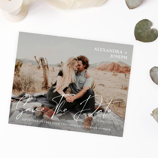 Budget Modernes Chic Foto Long Date Save the Date Flyer (Von Creator hochgeladen)