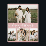 Budget Modernes einfaches Foto Hochzeit Danke Kart<br><div class="desc">Budget, modern, elegant, Minimalistische Hand Lettered Wedding Four (4) Foto Collage Danke Karte in staubrosa. Stilvolle Hochzeit dank der Kartenvorlage mit 4 Foto auf der Vorderseite und einem Foto auf der Rückseite. Mit dem Text "Liebe und Dank" in einer Wirblen Hand geschrieben Typografie Skript Swash-Schwanz Schriftart in Weiß auf Pastellrot...</div>