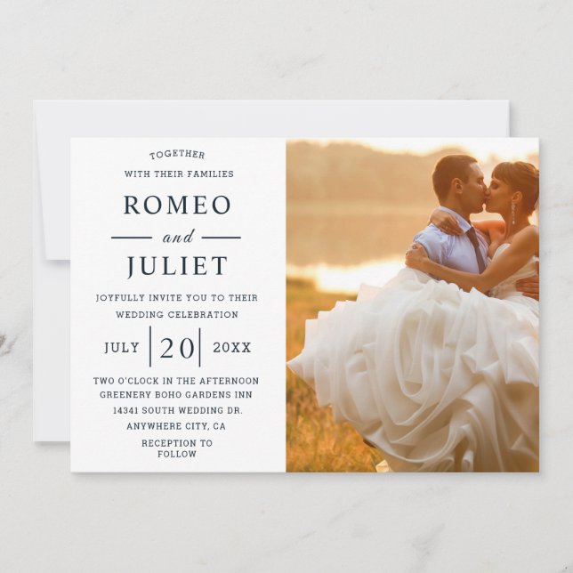 Budget Modernes elegantes Foto Hochzeit Einladung (Vorderseite)
