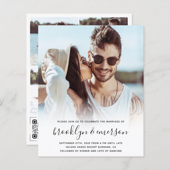 Budget Modernes Foto QR Code Hochzeitsempfehlung (Vorne/Hinten)