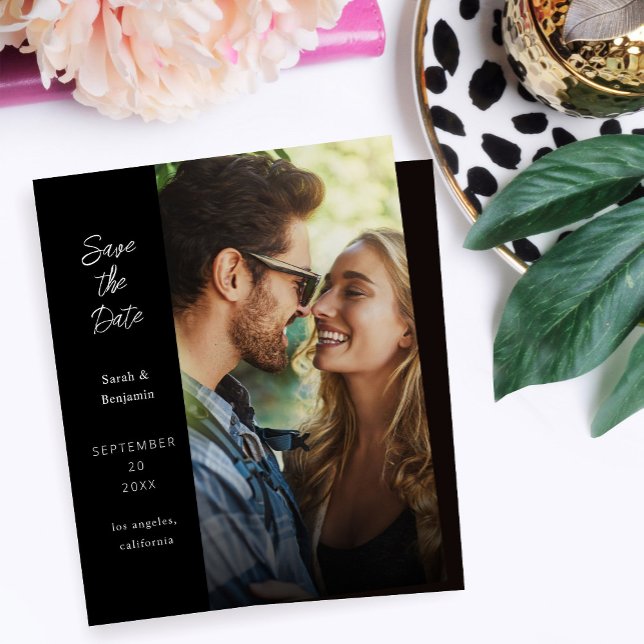 Budget Modernes Foto & Side Save the Date - Schwar (Von Creator hochgeladen)