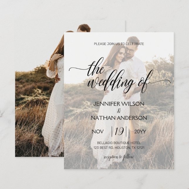 Budget Modernes kalligrafisches Foto Hochzeitseinl (Vorne/Hinten)