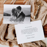 Budget Modernes kalligrafisches Skript Hochzeitssk Dankeskarte<br><div class="desc">Dieses Budget flache Hochzeit Dankeschön-Karte bietet Ihr volles Hochzeitsgarantie-Foto mit Kalligraphie-Skript-Overlay. Passen Sie Ihre besondere Hochzeit Dankeschön auf der Rückseite,  oder entfernen Sie es,  um den Rücken leer für Ihre handgeschriebene Nachricht des Dankes verlassen.</div>