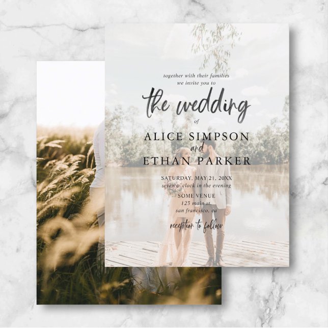 Budget Modernes Lässiges Brush Script Foto Wedding Einladungspostkarte (Von Creator hochgeladen)