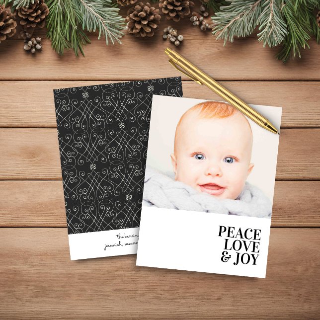 Budget Modernes Minimal Peace Liebe Joy Holiday Fo (Budget Modern Minimal Peace Love Joy Photo Holiday Card)