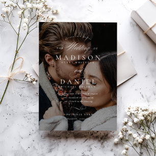 Budget Modernes Script QR Code Foto Hochzeit Einladung