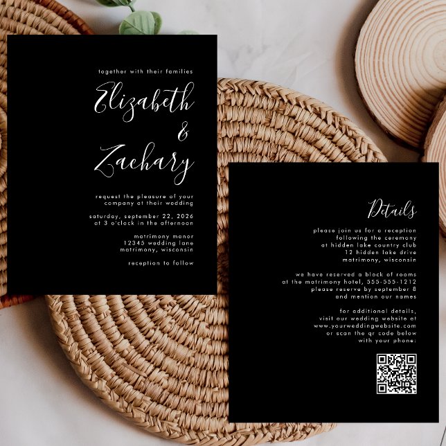 Budget Modernes Skript Black QR Code Hochzeit einl (Von Creator hochgeladen)