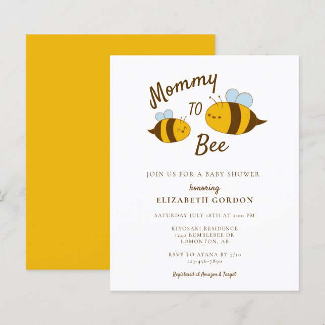 Budget Mommy to Bee Baby Dusche Niedlich Moderne (Vorne/Hinten)