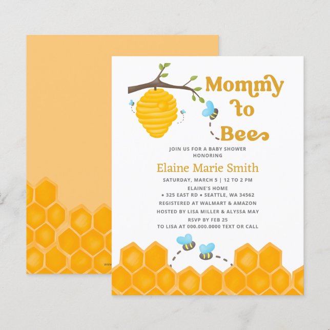Budget Mommy to Bee Baby Shower Einladung (Vorne/Hinten)