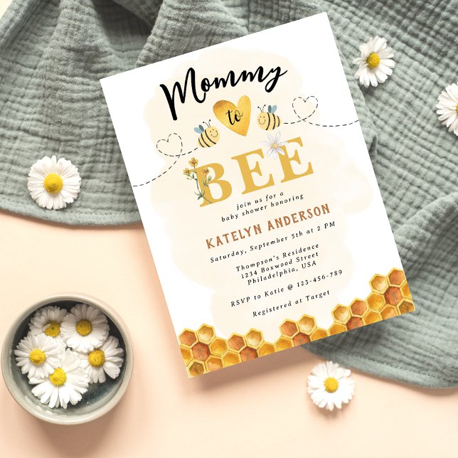 Budget Mommy to Bee Gender Neutral Baby Duwer Einladungspostkarte (Von Creator hochgeladen)