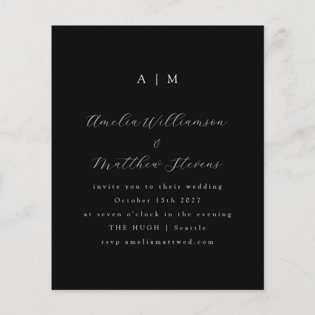 Budget Monogram Black Minimalistisch Wedding Einla (Vorderseite)