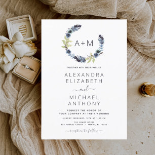 Budget Monogram Dusty Blue Boho Floral Wedding Flyer