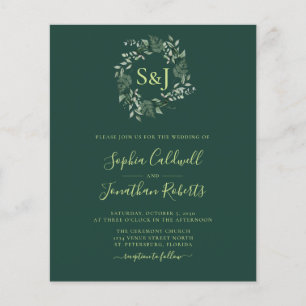 Budget Monogram Emerald Green Wedding Einladung