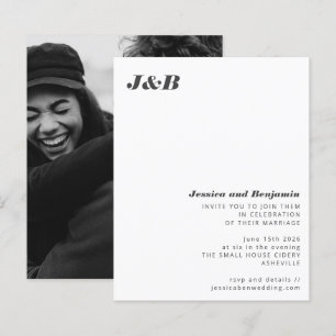 Budget Monogram Schwarz-weiße Foto Hochzeit Einlad