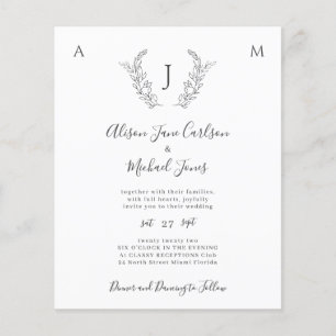 Budget monogramm elegante Blätter Hochzeitseinladu Flyer