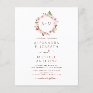Budget Monogramm Florales Dusty Rose Pink Hochzeit Flyer