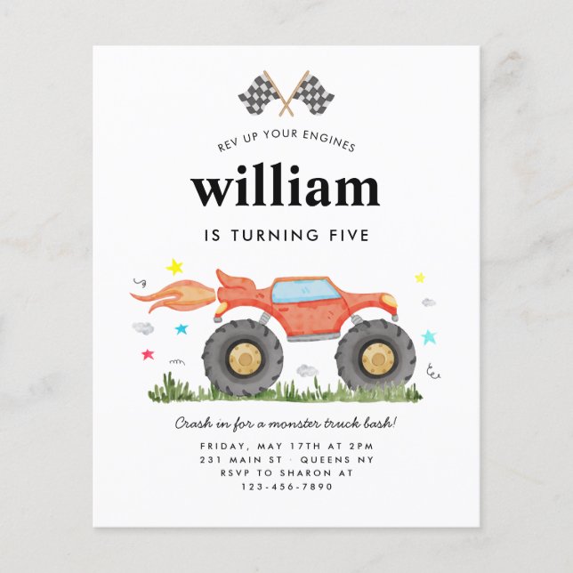 Budget Monster Truck Bash Race Flags Kindergeburts (Vorderseite)