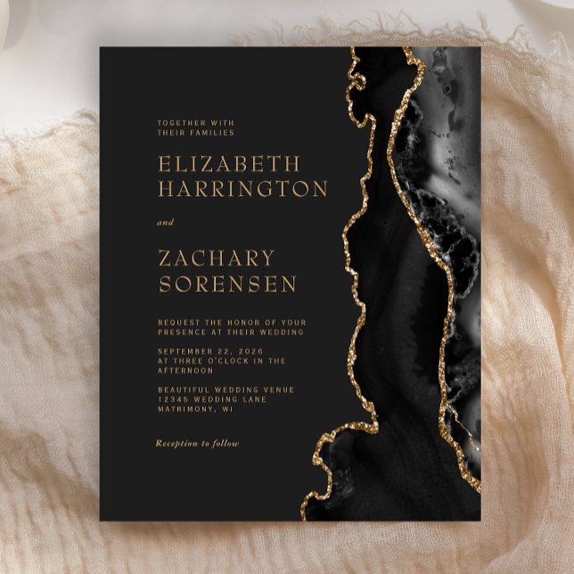 Budget Moody Black Agate Gold Einladung Hochzeit (Von Creator hochgeladen)