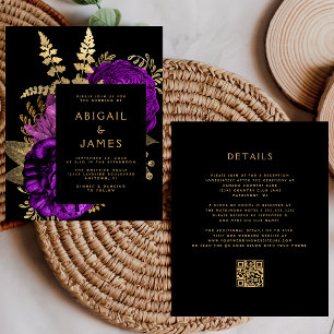 Budget Moody Floral Lila Gold QR-Code Hochzeit