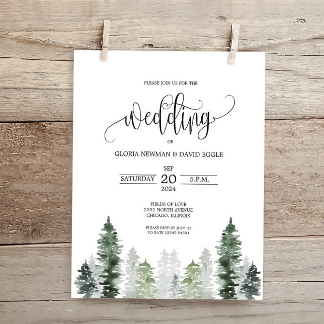 Budget Mountain Winter Elegante Hochzeitseinladung (Von Creator hochgeladen)