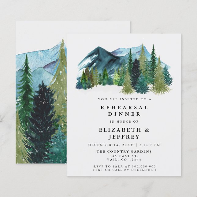 Budget Mountains Pine Probe Abendessen Einladung (Vorne/Hinten)