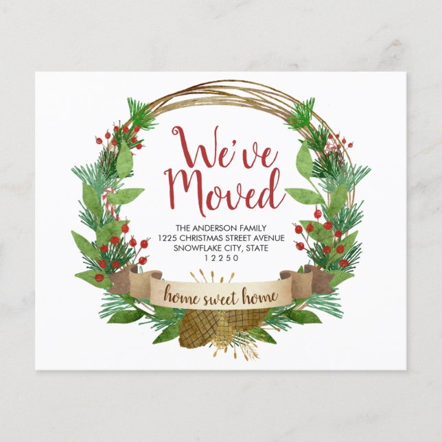 Budget Moving Christmas Wreath Holiday Moving Card (Vorderseite)