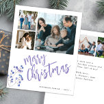 Budget Multi 6 Foto Frohe Weihnachtskarte<br><div class="desc">Moderne stilvolle Merry Christmas Pastel lila Lavendel handgeschriebene Kalligrafieschrift 6 Fotos der Familie einfache weiße BUDGET Urlaubskarte mit Ihrem individuellen personalisierten Text auf beiden Seiten mit einem Aquarellholz-Beeren Zweig. BITTE BEACHTEN SIE, dass die Hintergrund- und Skriptfarben editierbar sind. Sie können eine dieser Einstellungen ändern, nachdem Sie unter dem IT-Menü PERSONALISIEREN...</div>