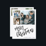 Budget Multi Foto Frohe Weihnachtskarte<br><div class="desc">Modern stilvoll Merry Christmas Schwarz-Weiß handgeschriebene Kalligraphie Skript 6 Fotos Familie einfache, weiße BUDGET Urlaubskarte mit Ihrem individuellen personalisierten Text auf beiden Seiten. BITTE BEACHTEN SIE, dass die Hintergrund- und Skriptfarben editierbar sind. Sie können eine dieser Einstellungen ändern, nachdem Sie unter dem IT-Menü PERSONALISIEREN die Option CUSTOMIZE ausgewählt haben. Wenn...</div>