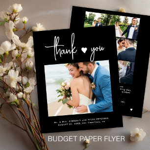 Budget Multi Foto Moderne Schwarze Hochzeit danke Flyer
