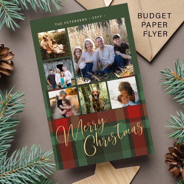 Budget Multi Foto Rot kariert Weihnachten Flyer (Von Creator hochgeladen)