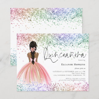 Budget Multicolor Glitzer Dark Quinceanera Einladu