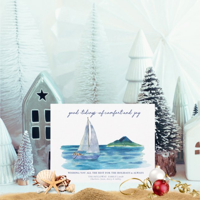 Budget Nautic Coastal Watercolor Weihnachtskarte Flyer (Von Creator hochgeladen)