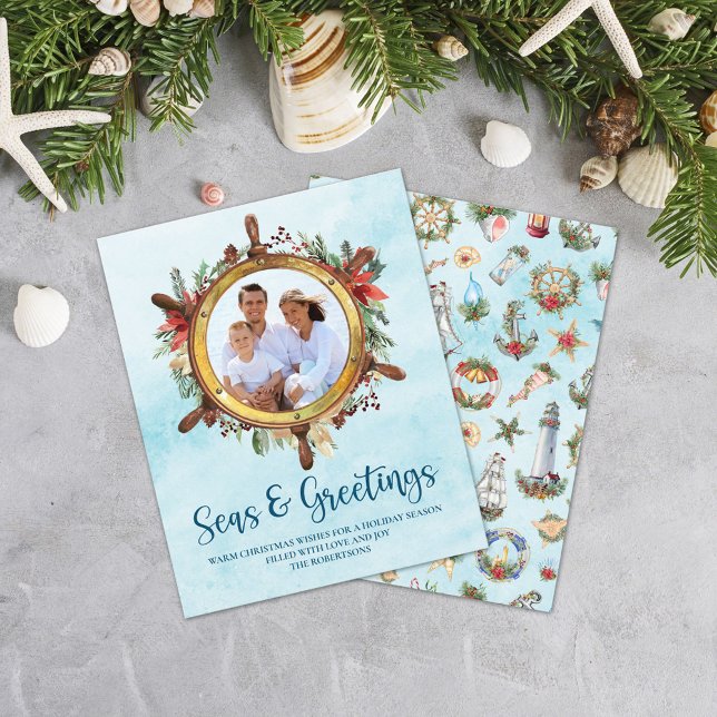 Budget Nautic Seas Greetings Foto Holiday Card (Von Creator hochgeladen)