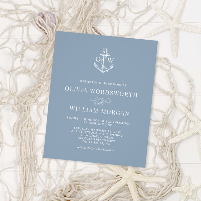 Budget Nautical Anchor Dusty Blue Wedding Einladun Flyer (Von Creator hochgeladen)