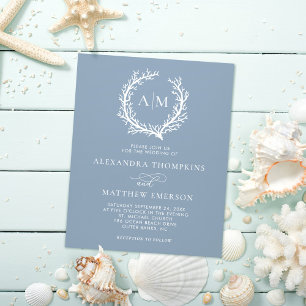 Budget Nautical Coral Reef Dusty Blue Wedding Flyer