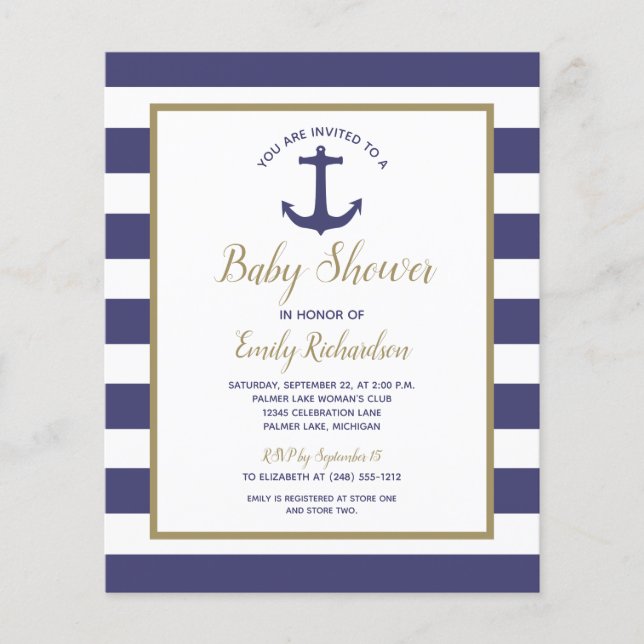 Budget Nautical Drive by Baby Dusche Einladung (Vorderseite)