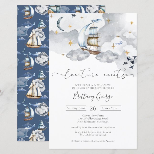 Budget - Nautical Fantasy Baby Shower Einladung (Vorne/Hinten)