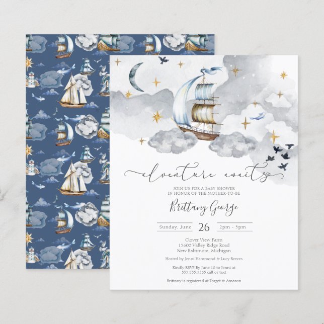Budget - Nautical Fantasy Baby Shower Einladung (Vorne/Hinten)