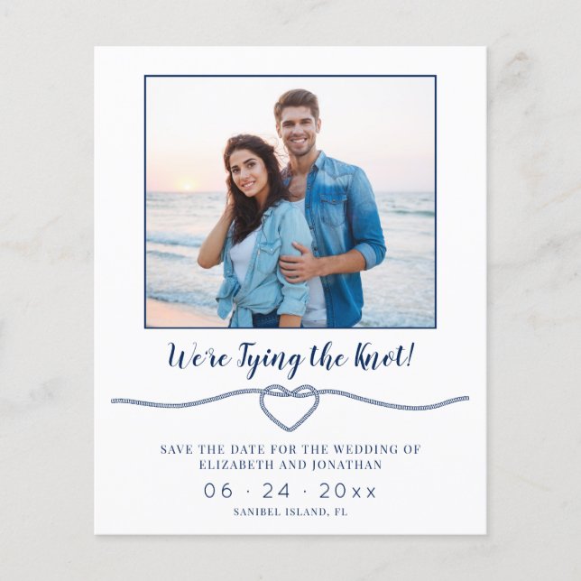Budget Nautical Knot Foto Wedding Save the Date (Vorderseite)