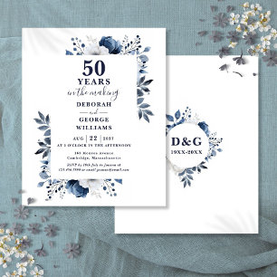 Budget Navy 50th Wedding Anniversary Floral Einlad