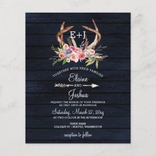 Budget Navy Antlers Country Hochzeitseinladung