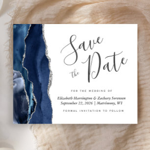 Budget Navy Blau Silber Achat Save-the-Date