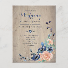 Budget Navy Blue and Coral Wedding Woodland Postkarte