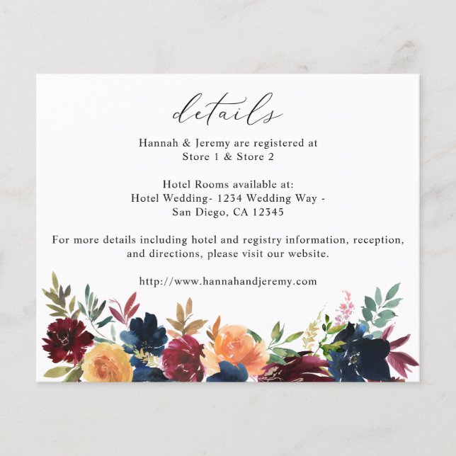 Budget Navy Blue, Burgund & Peach Floral Details Flyer (Vorne)