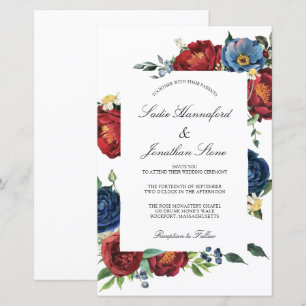 Budget Navy Blue Burgundy Red Wedding Einladung