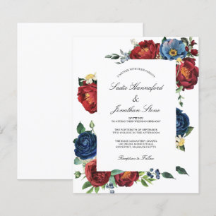 Budget Navy Blue Burgundy Red Wedding Einladung